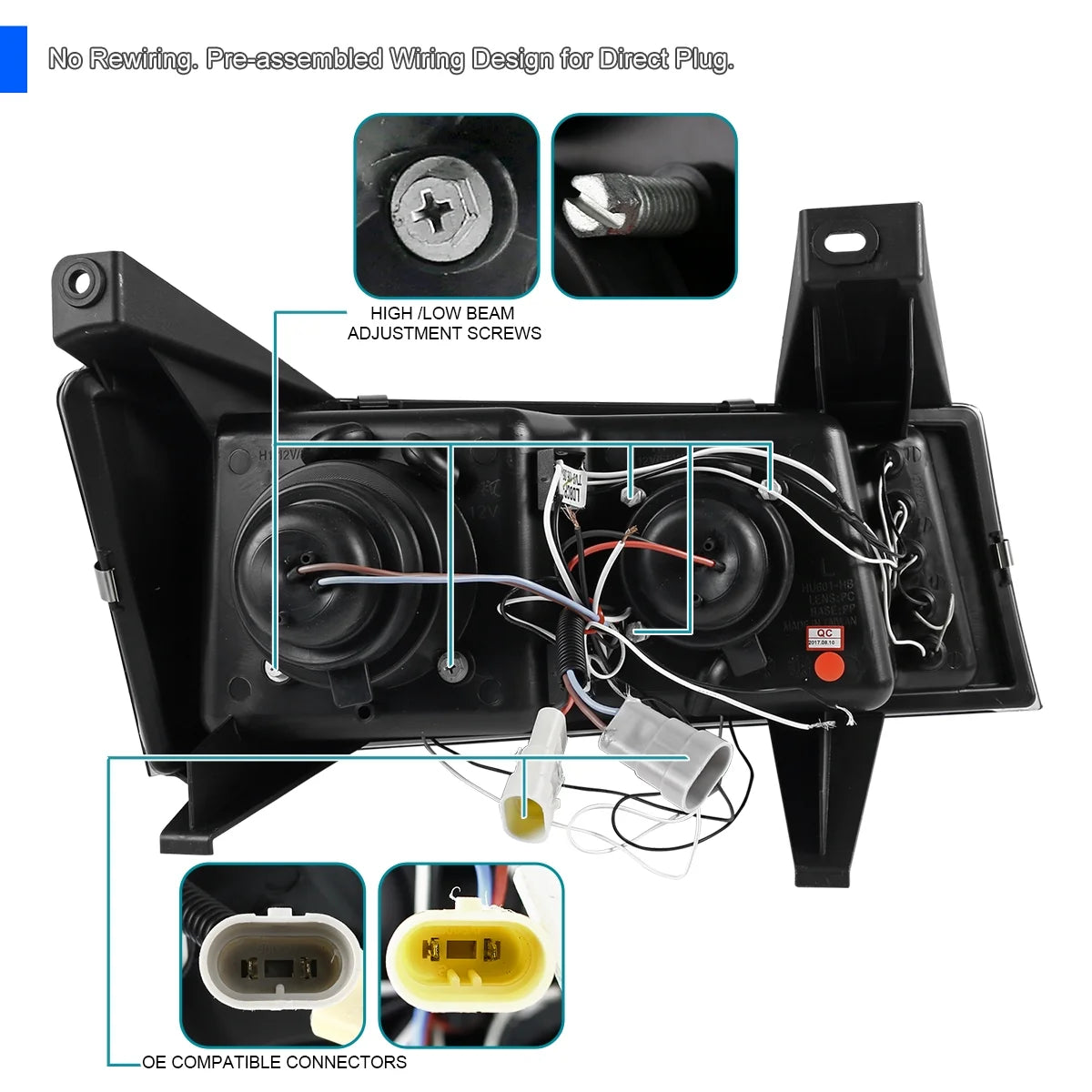 Black Housing Clear Lens LED Halo Projector Headlights, L/R Pair B37791