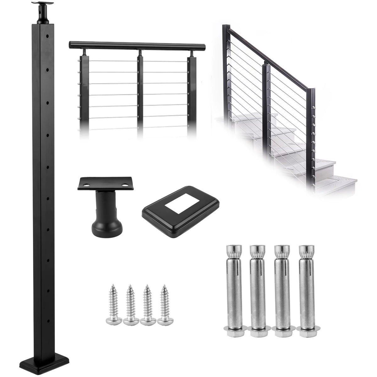 Black Cable Railing Post I2830