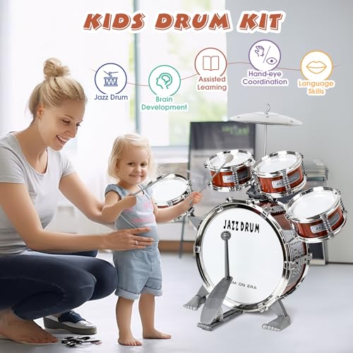 Kids Jazz Drum Set with 5 Drums Percussion Musical Instruments A357