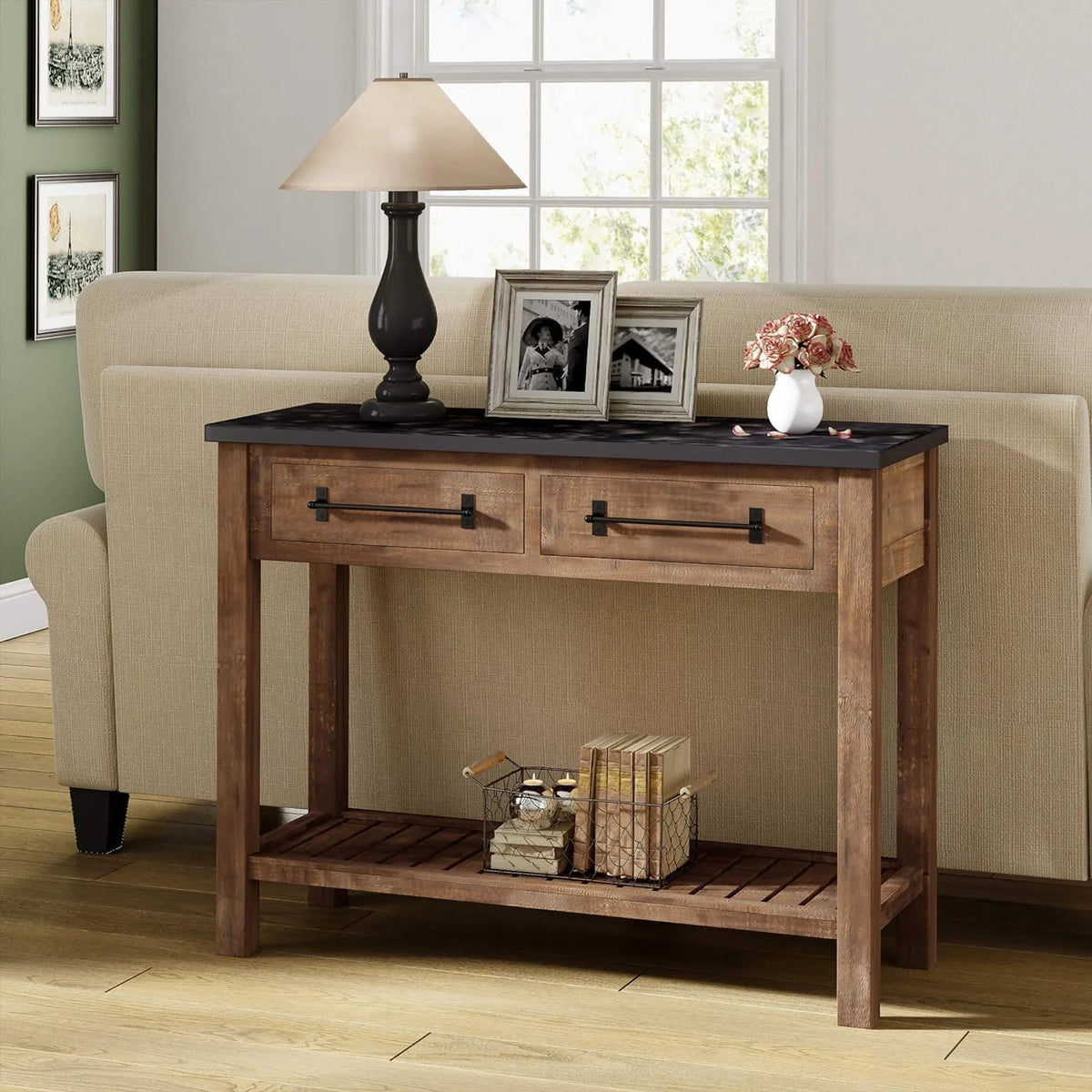 Brown Wooden Console 2 Drawers with Shelf Storage A6997