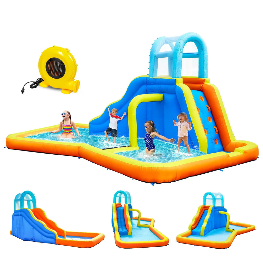 Kids Inflatable Water Slide Park with Blower, Climbing Wall, Splash Pool and Sprinkler K8665