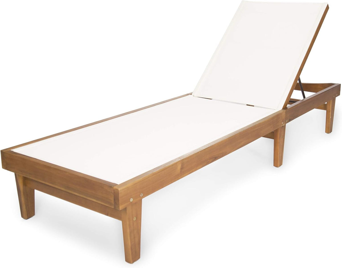 Teak Finish White Mesh Outdoor Chaise Lounge X805