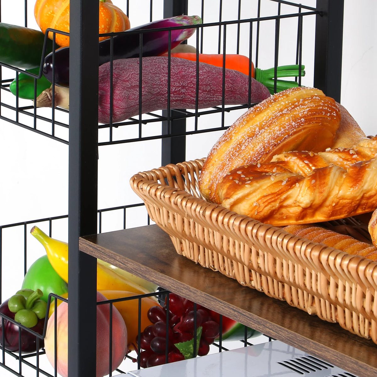 5-Tier Wood Brown Kitchen Bakers Rack with Cabinet R4535