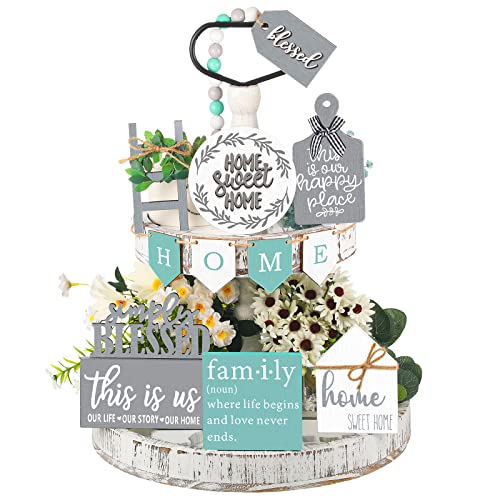 Two Tiered Tray with 11 Pcs Wooden Signs A474