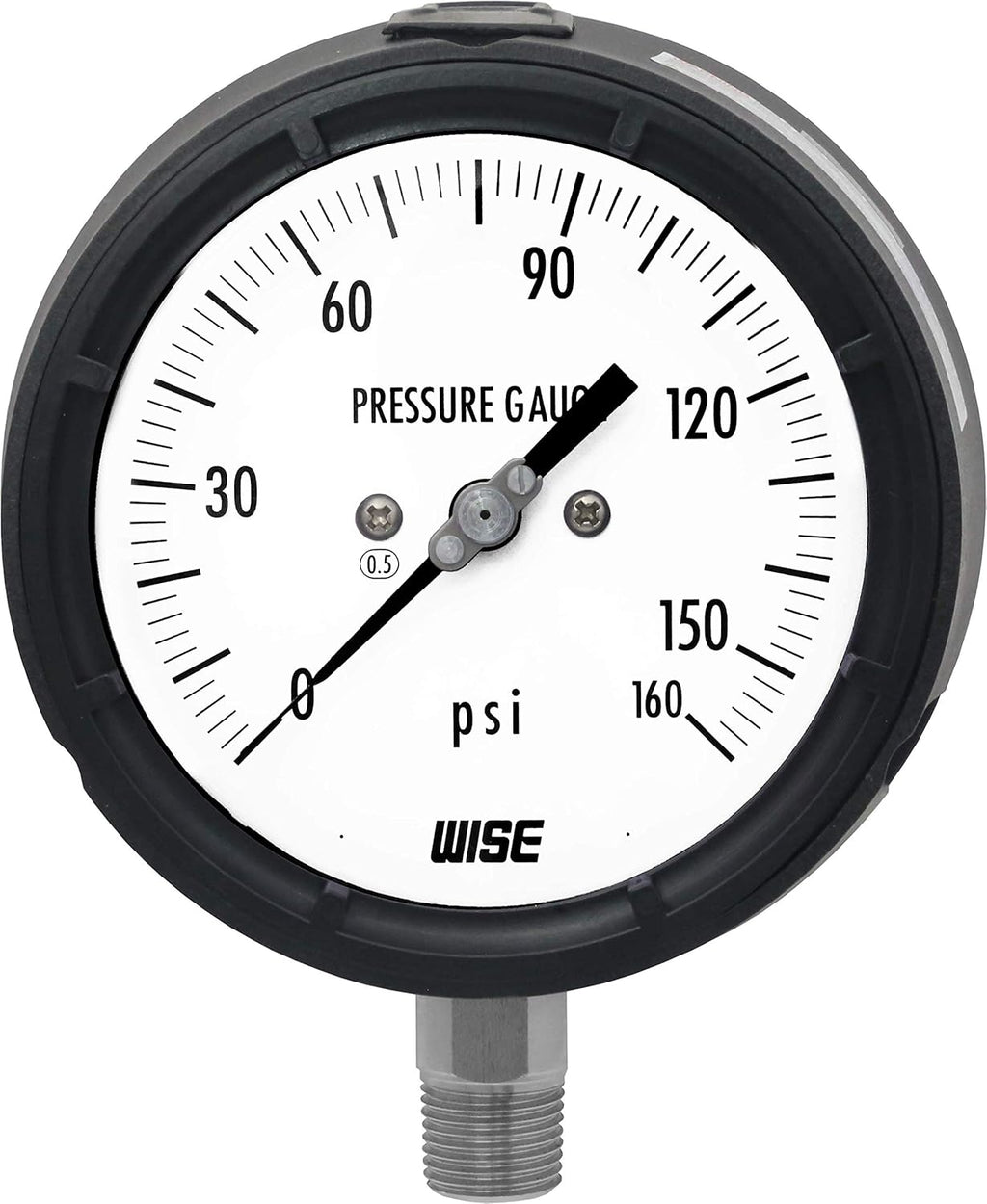 Solid Front Pressure Gauge with 125mm Dial, 1/2NPT(M), Bottom Connection, 0~160psi, 0.5% Accuracy G225665