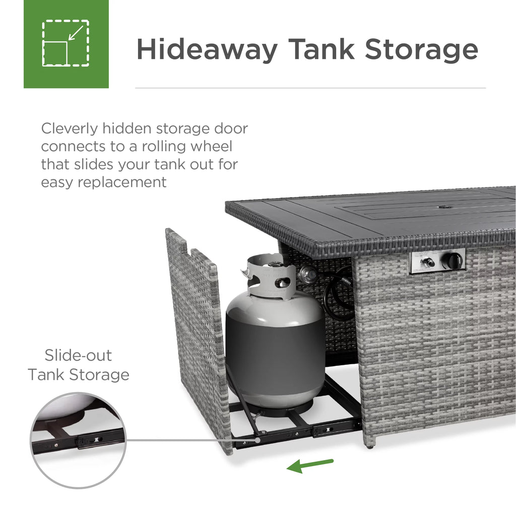 52in Gray Wicker Propane Gas Fire Pit Table with Glass Wind Guard I386546