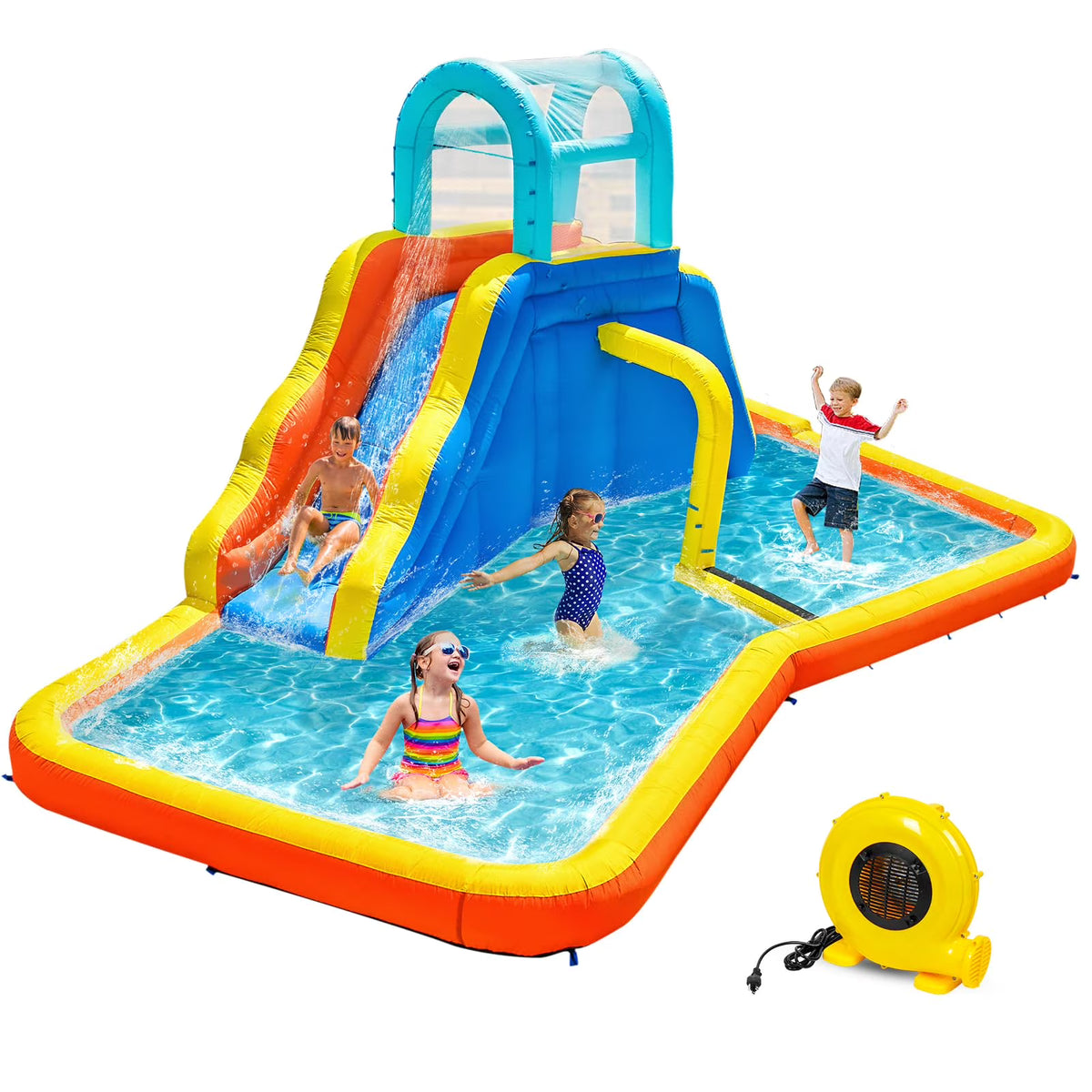 Kids Inflatable Water Slide Park with Blower, Climbing Wall, Splash Pool and Sprinkler K8665