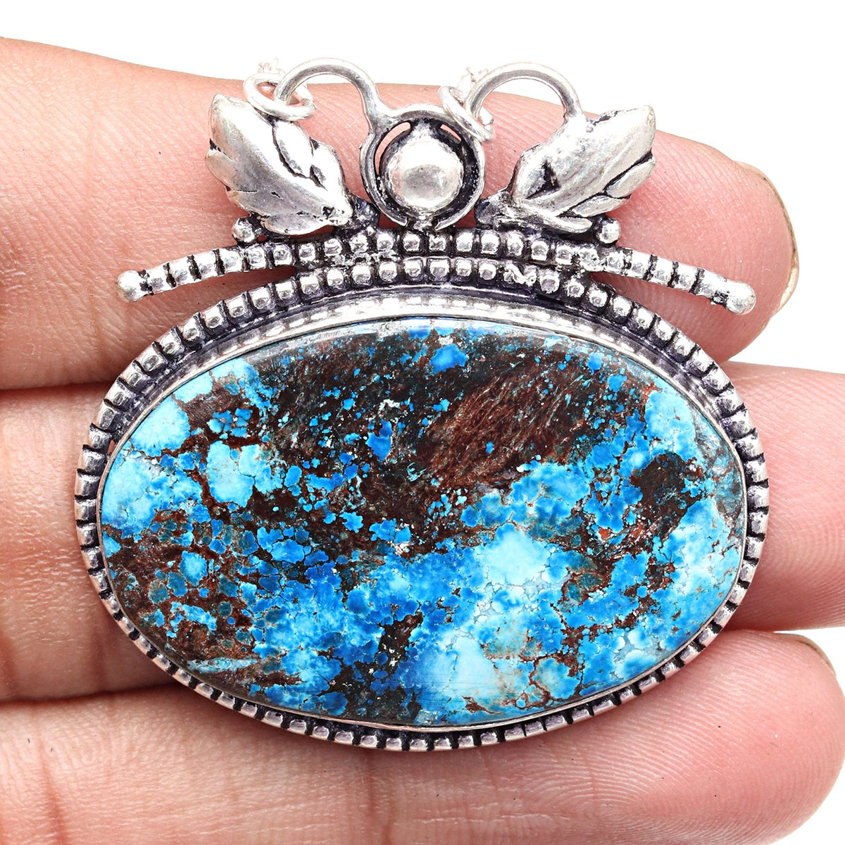 Azurite Silver Sterling Gemstone Beads 20" Chrysocolla Round Necklace Q88558