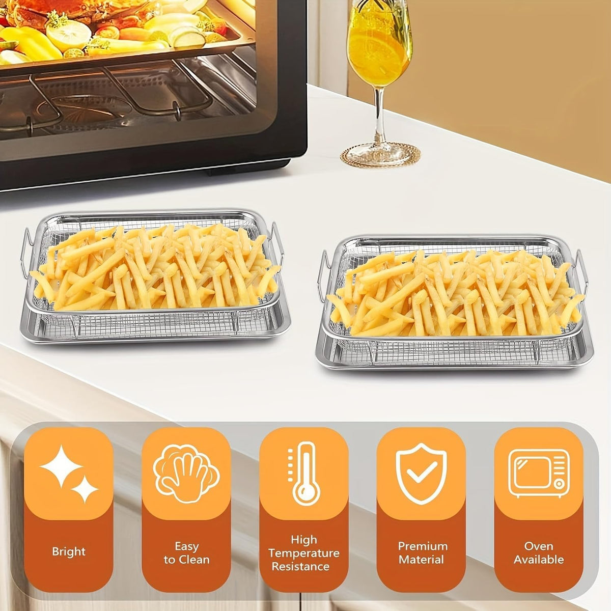 Stainless Steel Air Fryer Basket and Tray Set, 15.4" x 11.5" P698