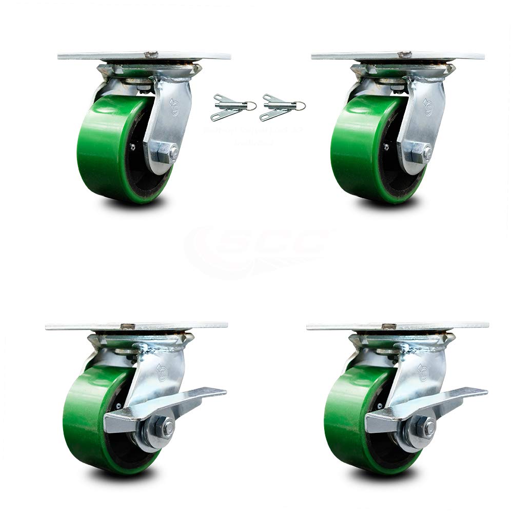 Set of 4 Polyurethane Swivel Casters with Green Wheels K1191
