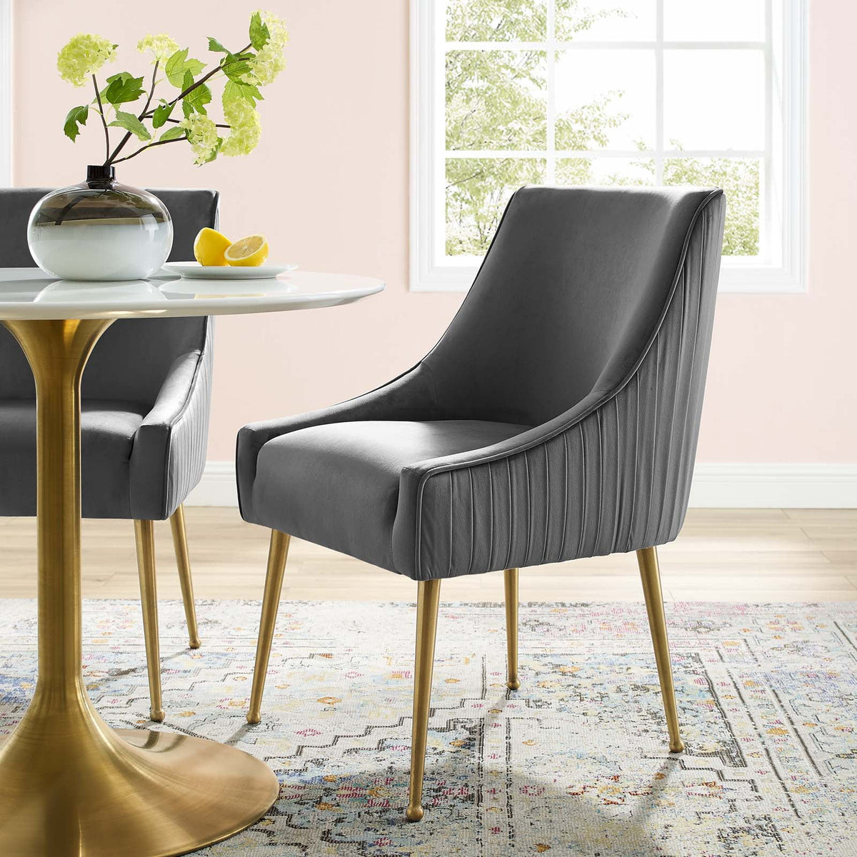 Gray Upholstered Velvet Dining Chair F5235