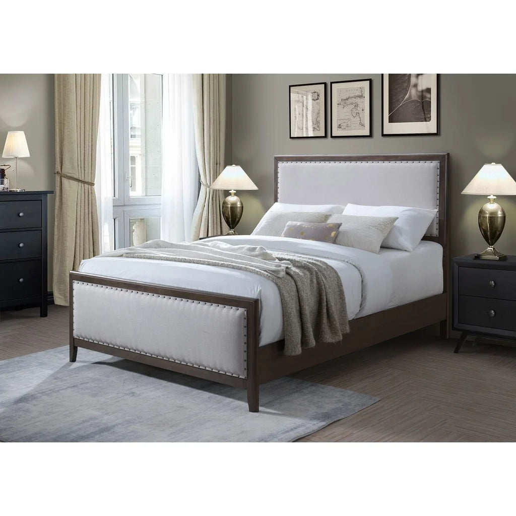 Natural Solid Wood Upholstered Adjustable Platform Bed Queen T631716