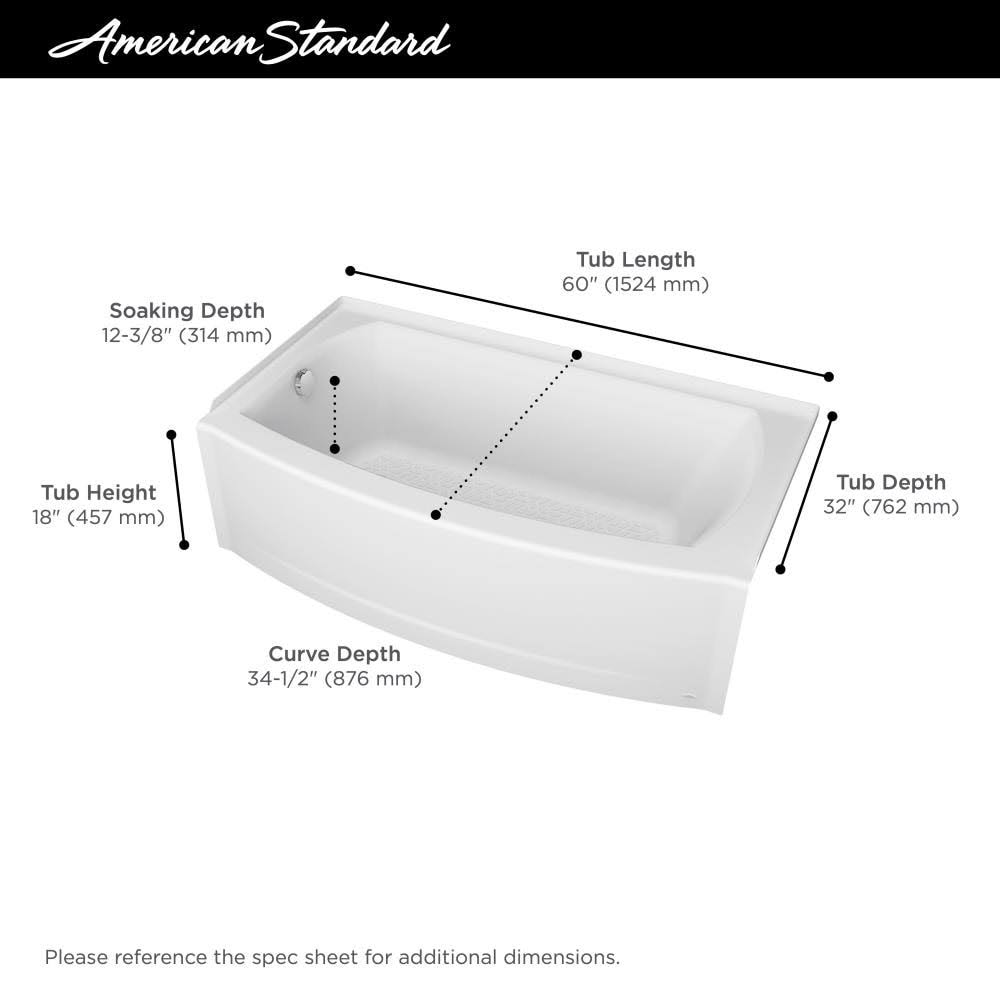 60-in W x 30-in L Arctic White Fiberglass Composite Rectangular Alcove Soaking Bath H5545