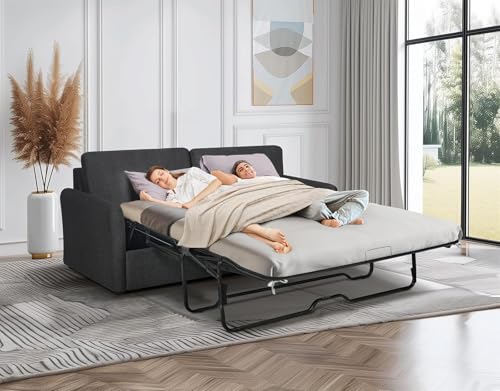 86.6" Queen Sleeper Sofa with Pullout Bed in Dark Grey Y77742
