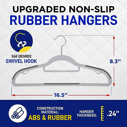 80 Pieces Black Clothes Hanger Set with 360° Swivel Hook and Non-Slip Rubber Design O450589