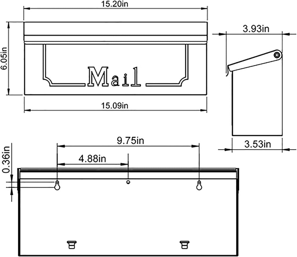 Black Wall-Mount Galvanized Steel Mailbox A888