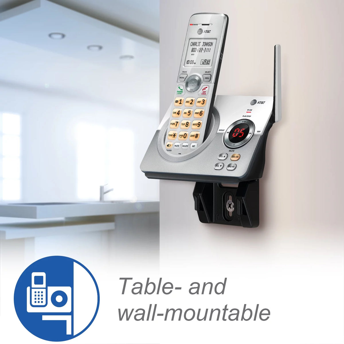 Expandable Cordless Phone with Answering System and Caller ID, 3 Handsets, White/Silver U28994