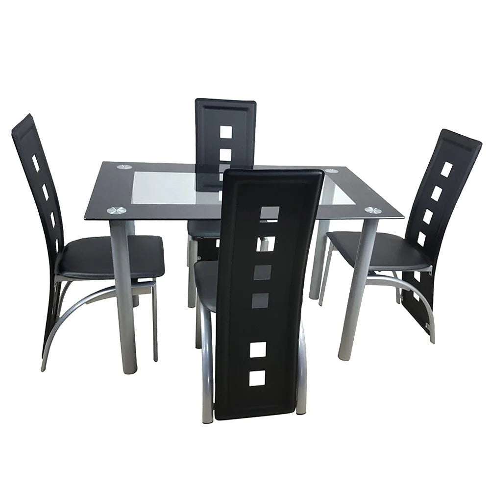 Transparent & Black Tempered Glass Dining Table Set with 4pcs Chairs R33781