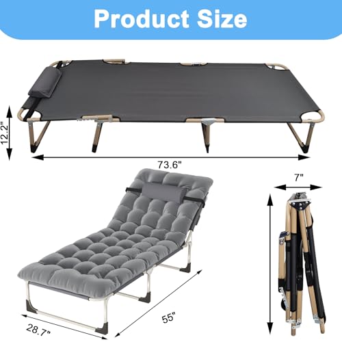 Portable Folding Camping Cot, 5-Position Reclining Lounge Chair with Pillow R8834