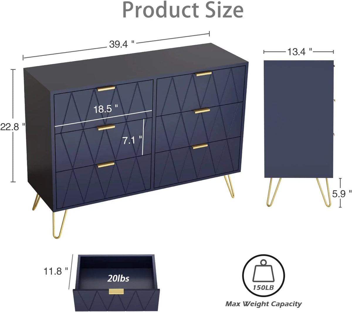 Navy Blue 6 Drawer Dresser X375989