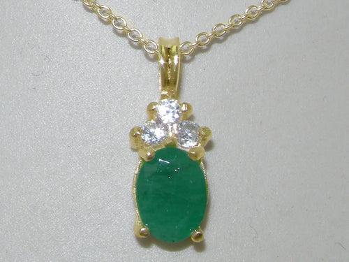 10K Yellow Gold Emerald & Diamond Pendant Necklace M17644