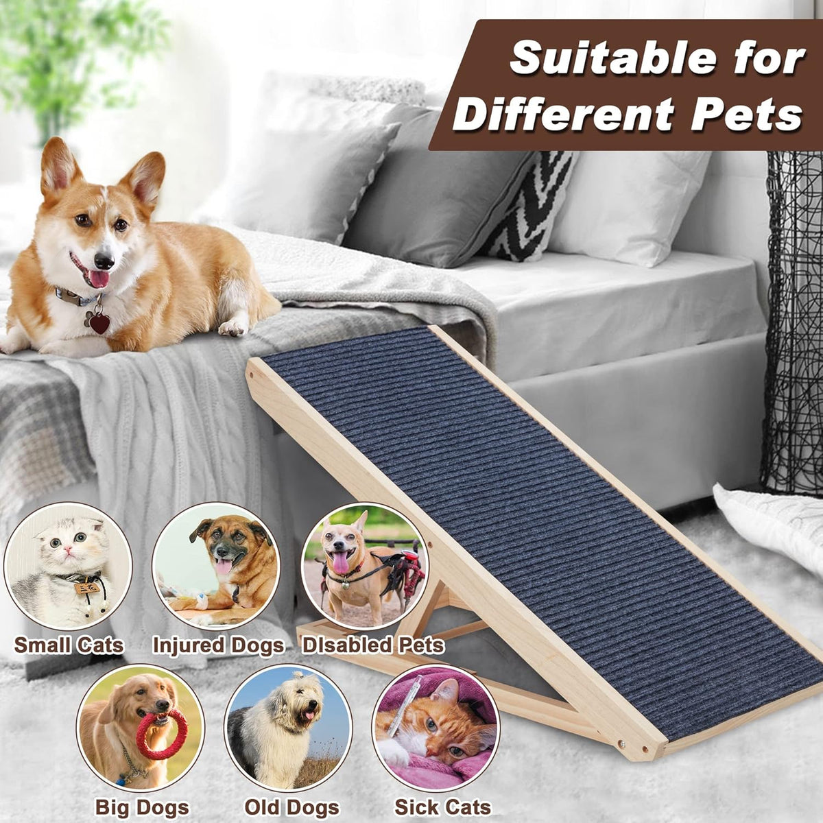 4-Layer Folding Wooden Pet Ramp with Paw Traction Mat, 39.4" Long, Pack of 2 U770