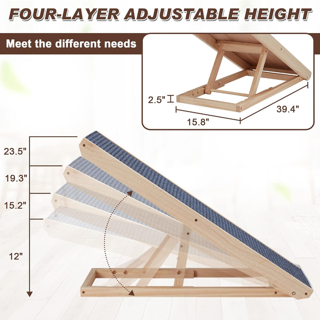 4-Layer Folding Wooden Pet Ramp with Paw Traction Mat, 39.4" Long, Pack of 2 U770
