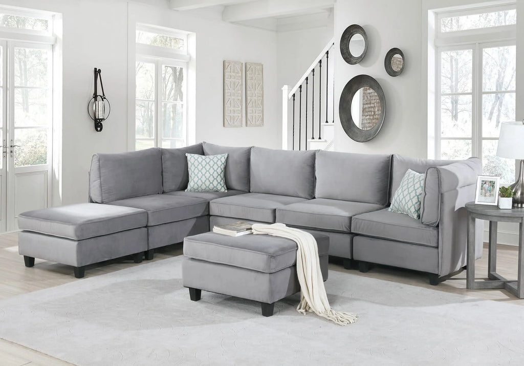Gray Velvet 7Pc Modular Sectional Sofa G872