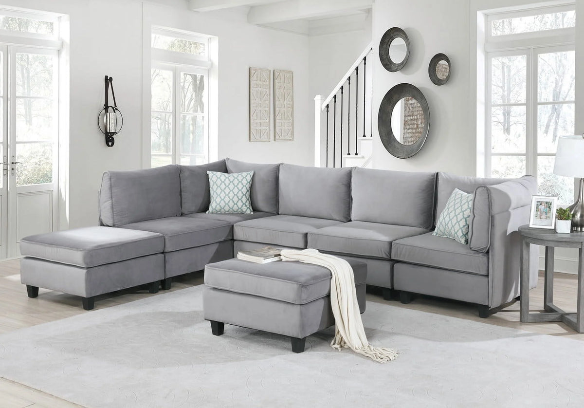 Gray Velvet 7Pc Modular Sectional Sofa G872