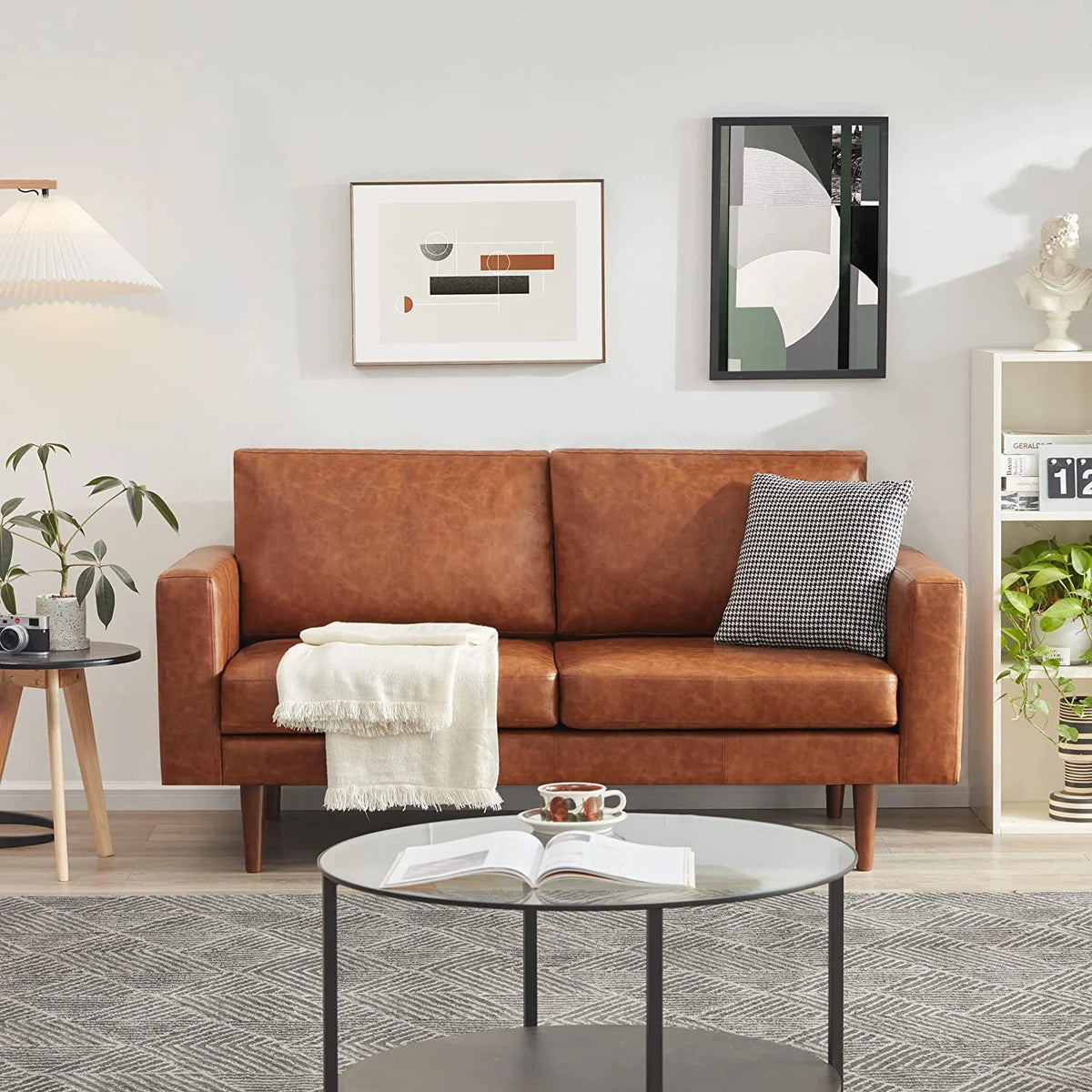 65" Faux Leather Loveseat Sofa with Solid Wooden Frame and Padded Cushion Z291
