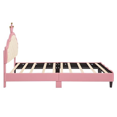 Twin Size Pink Upholstered Bed Frame with Tufted Headboard G517136