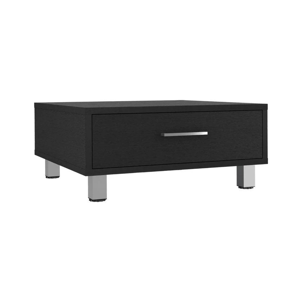 Black Coffee Table with Drawer and Metal Handles W6835