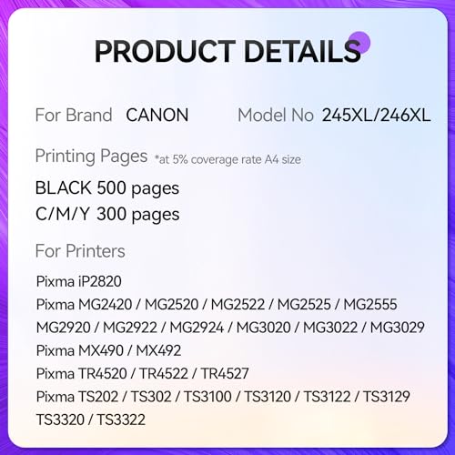 245XL 246XL Ink Cartridge Combo Pack Replacement for Canon Printer Z9962