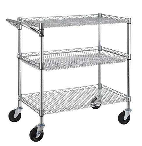 3 Tier Heavy Duty Wire Rolling Utility Cart Y78516