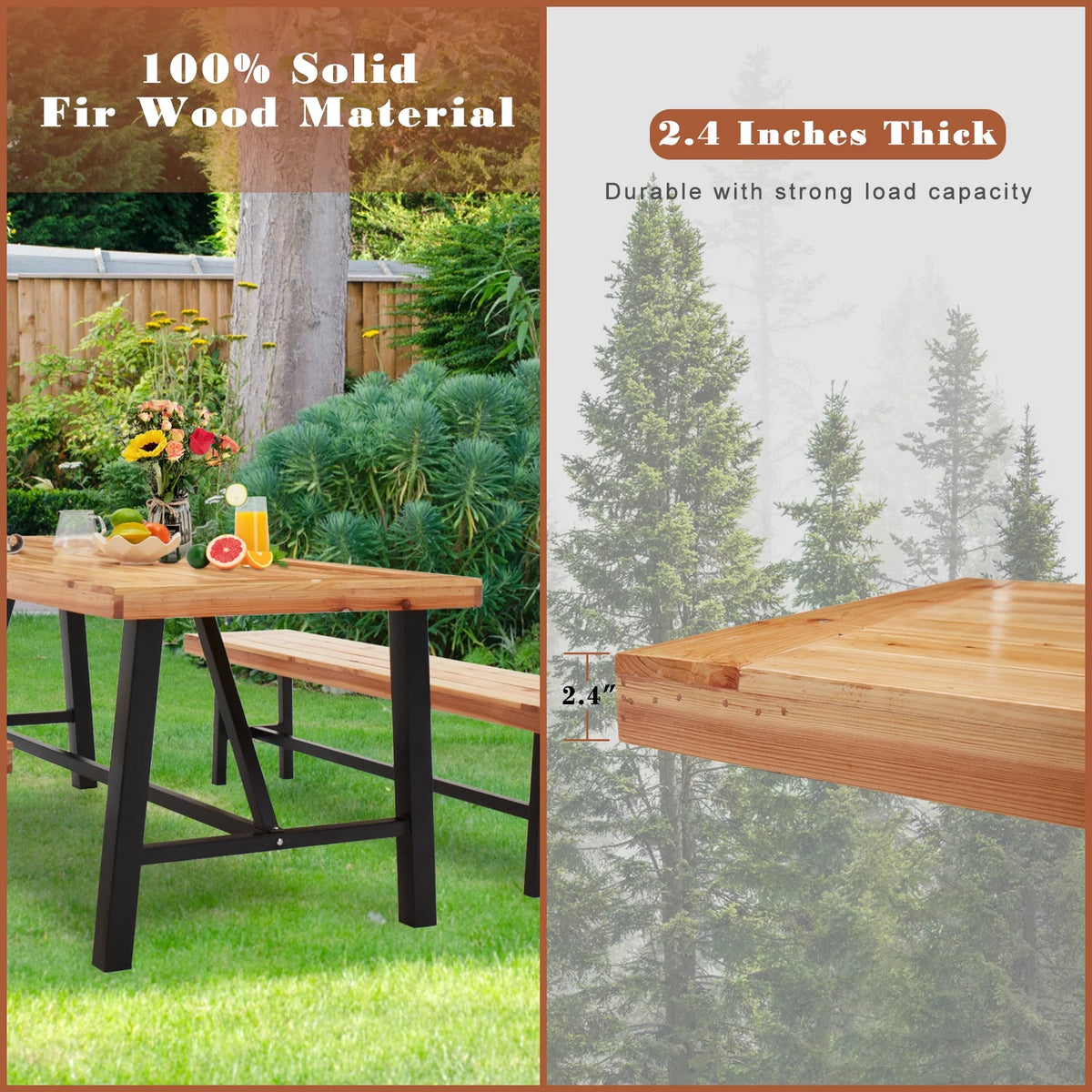 Wooden Picnic Table with Iron Legs A21273