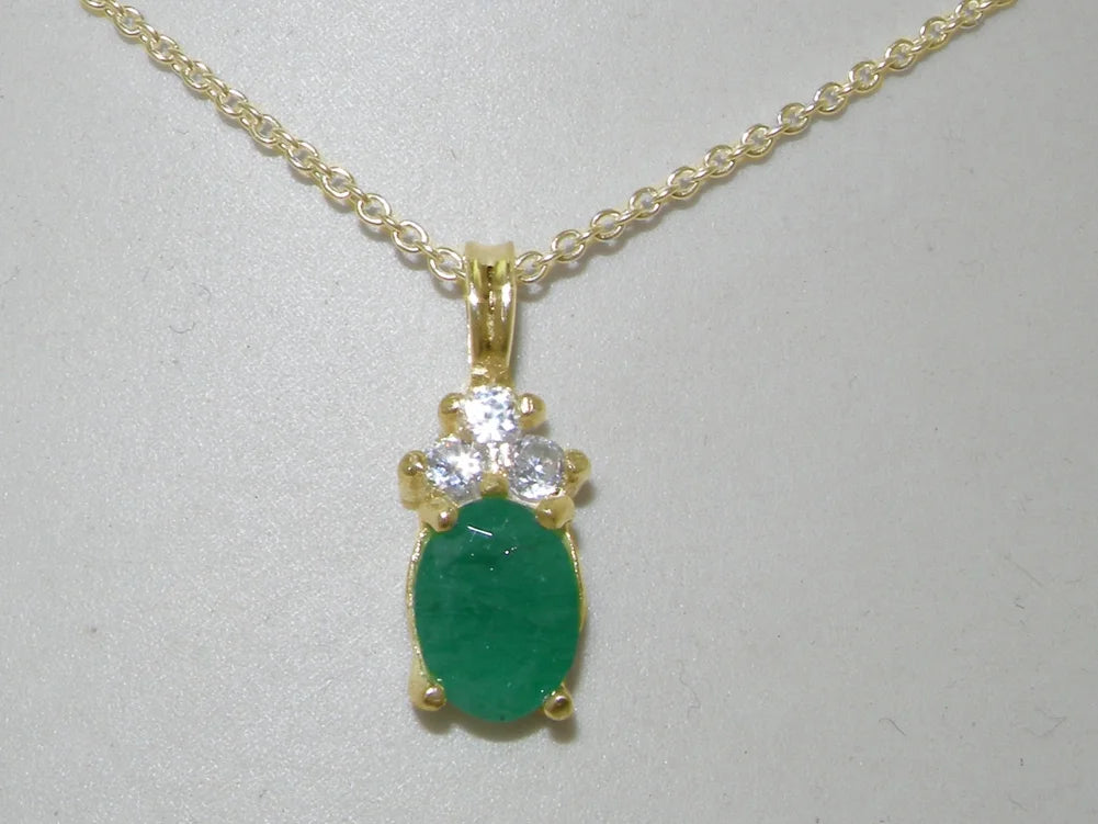 10K Yellow Gold Emerald & Diamond Pendant Necklace M17644