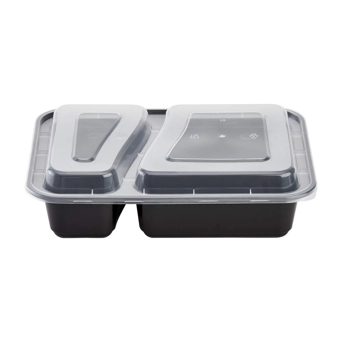 38 oz. Black Rectangular 2-Compartment Food Containers with Clear Lids G89960