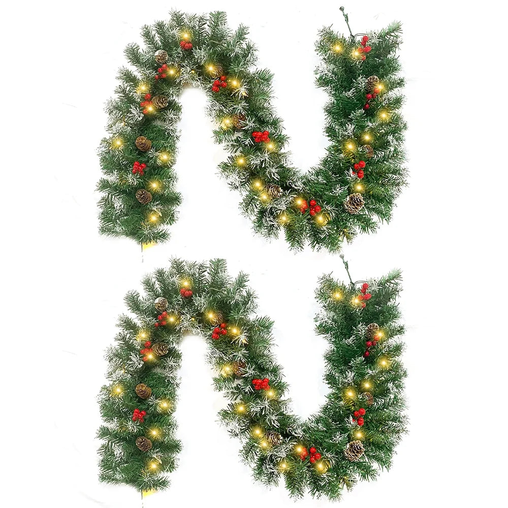 2 Pcs 6ft Pre-Lit Christmas Garland with 40 Waterproof LED Light and Pine Cones and Berries, Battery Operated W41125