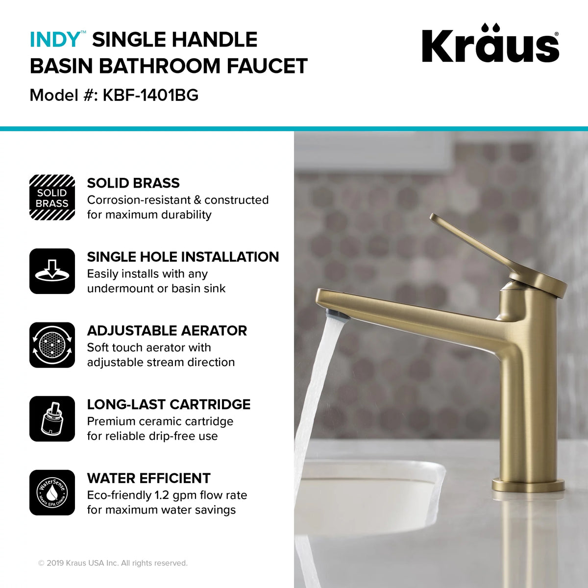 Single Handle Bathroom Faucet in Brushed Gold N120618
