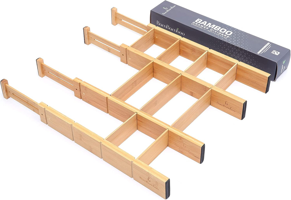 4 Pack Bamboo Drawer Dividers with 9 Inserts T32672