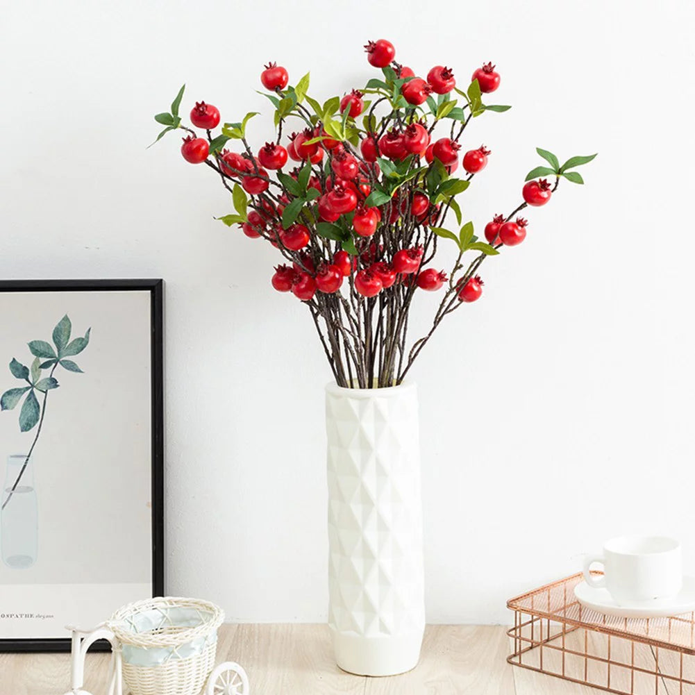 9 Heads Artificial Pomegranate Branch with Leaves Q925