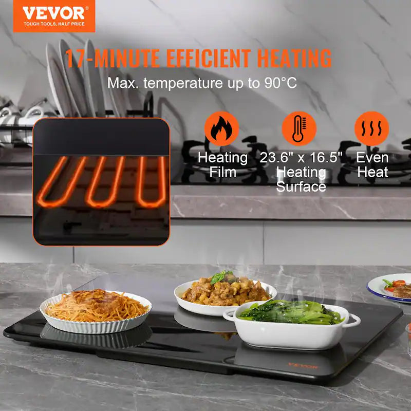 Black Portable Tempered Glass Electric Warming Tray A9728