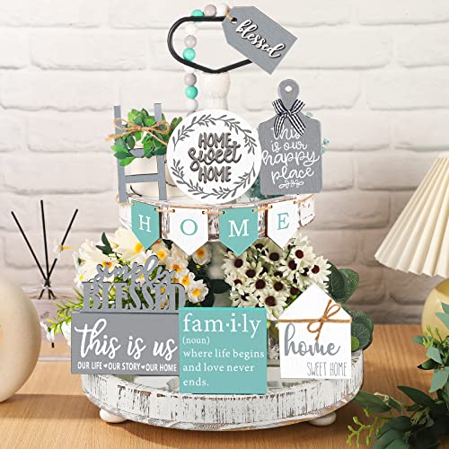 Two Tiered Tray with 11 Pcs Wooden Signs A474