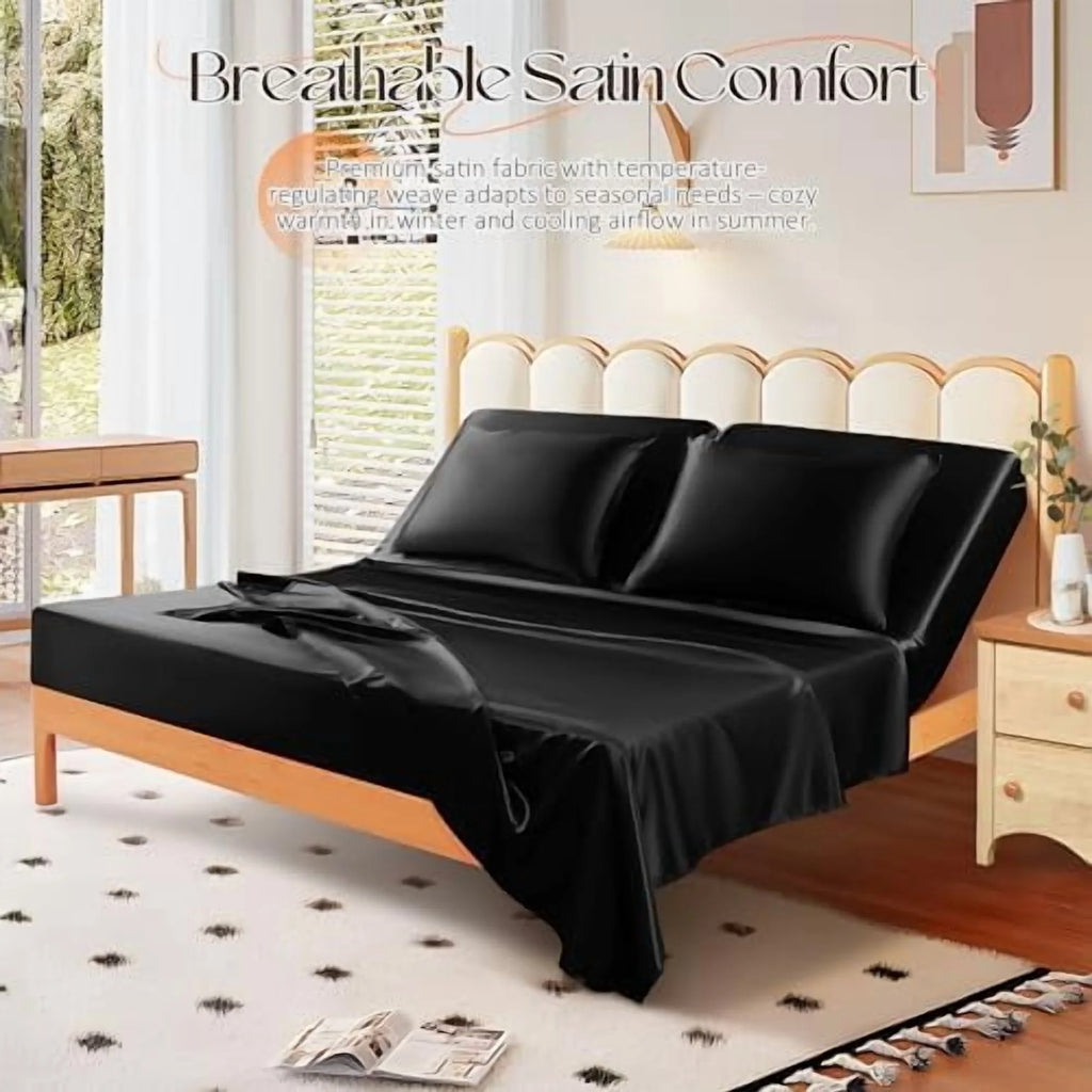 4Pcs Half Split Flex Head King Sheets Set with 14-16 Inch Deep Pockets U1003