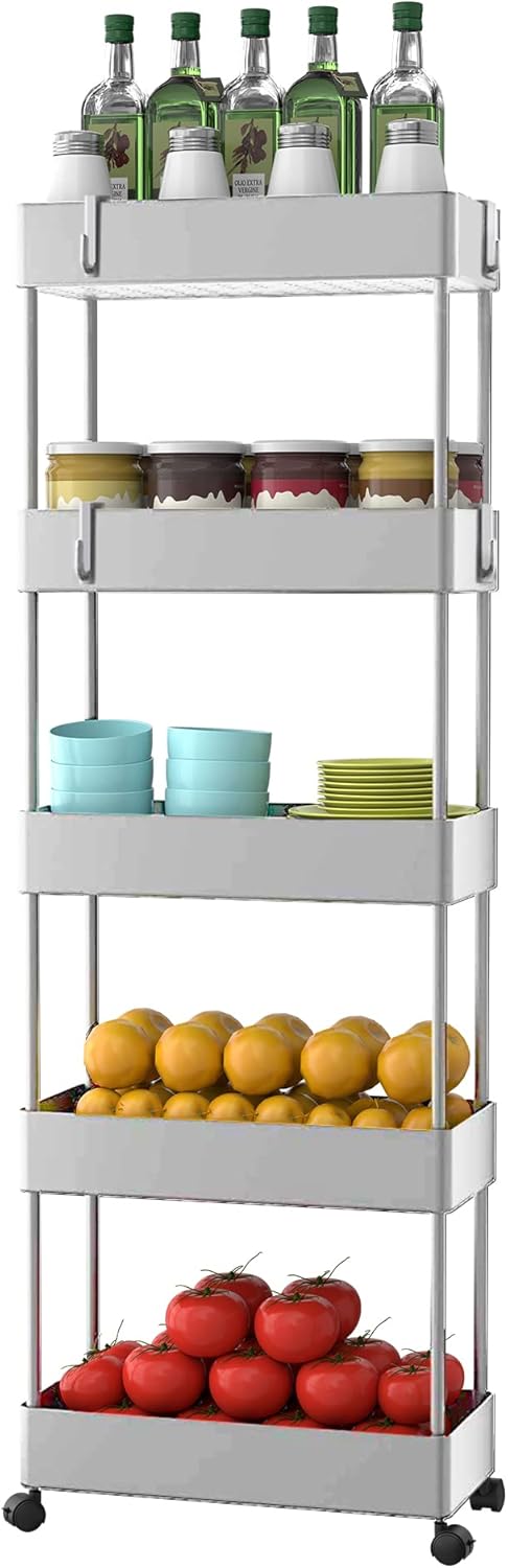 5 Tier Slim Rolling Utility Cart with Wheels K54390