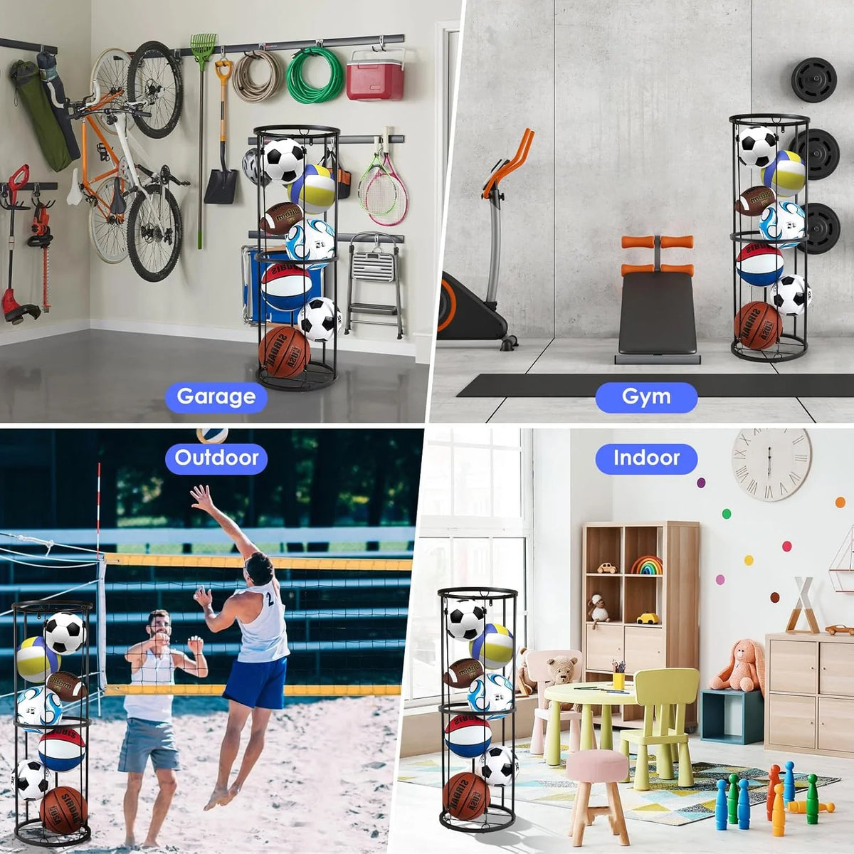 Wall-Mounted Vertical Ball Storage Rack for Basketball, Soccer, Volleyball, Football M2618