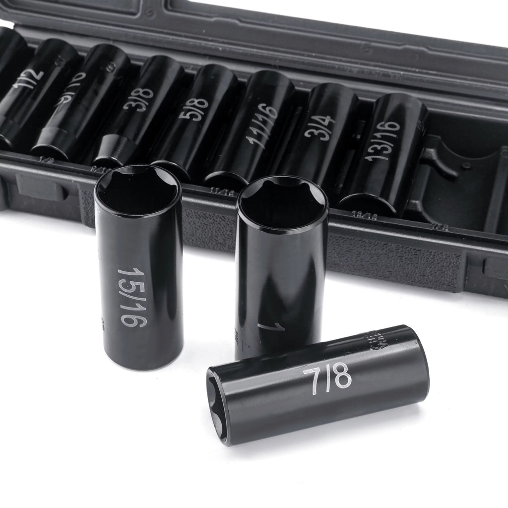 11-Piece 1/2 Drive 6-Point Deep Impact SAE Socket Set E149