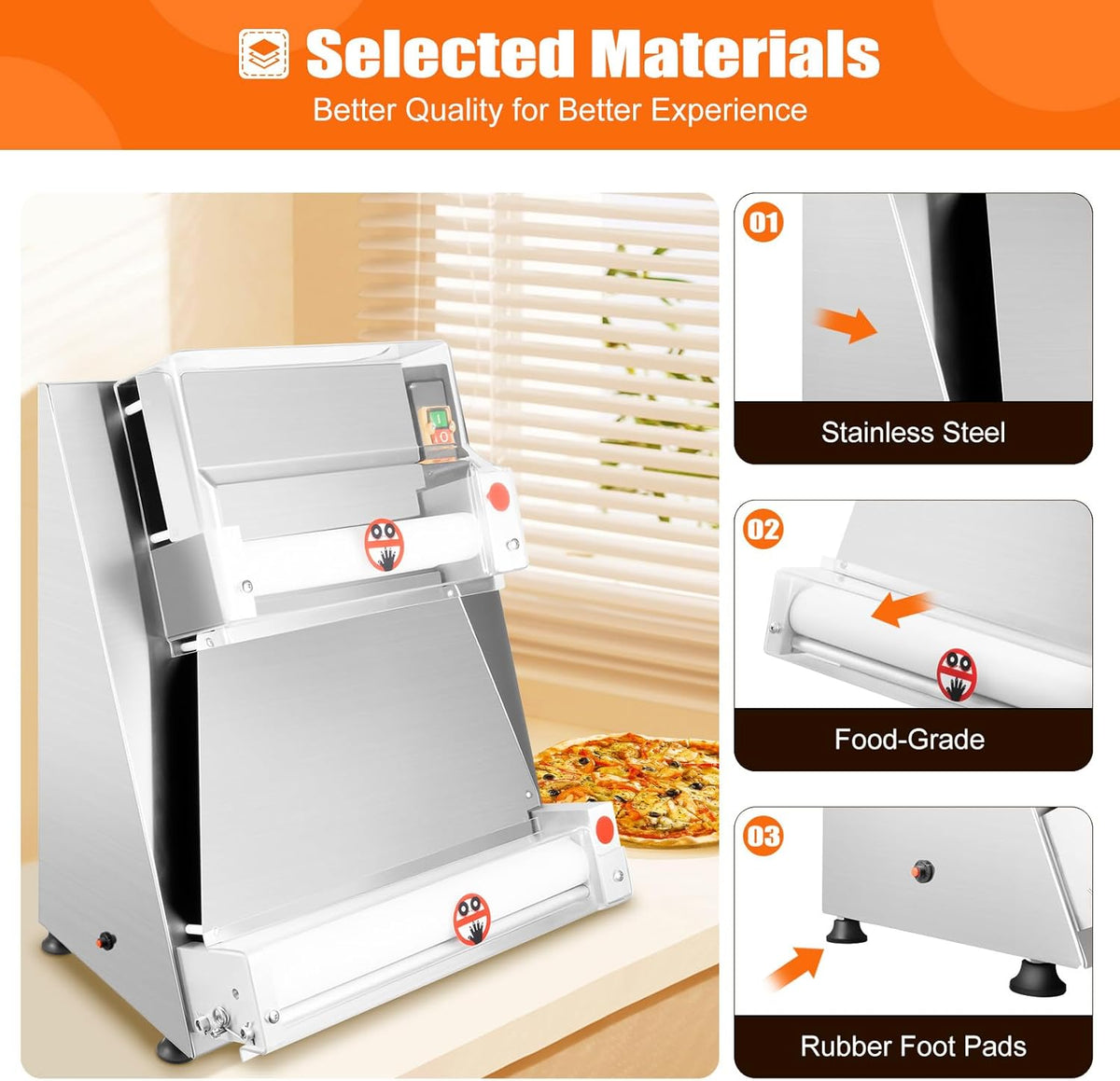 Commercial Electric Pizza Dough Sheeter, 15 Inch, 370W, Thickness 0.7-5.4mm D787594