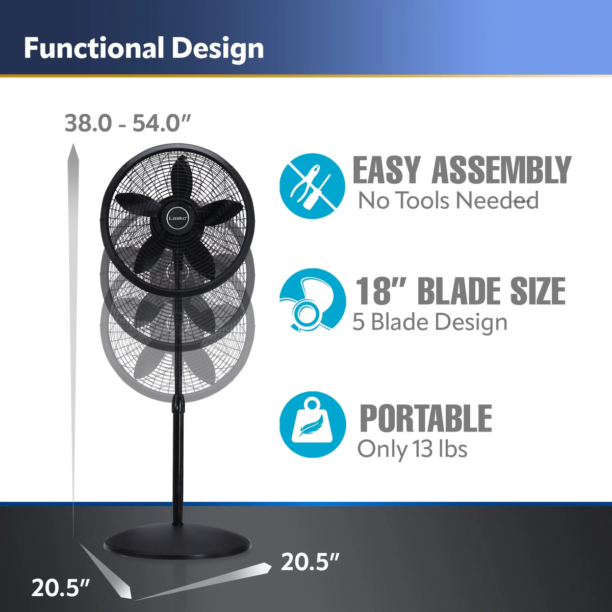 18 Oscillating 3-Speed Pedestal Fan A3521