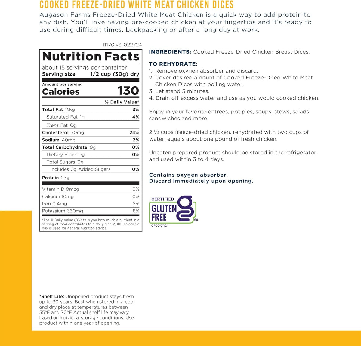Freeze-Dried White Meat Chicken, 16 oz O732242